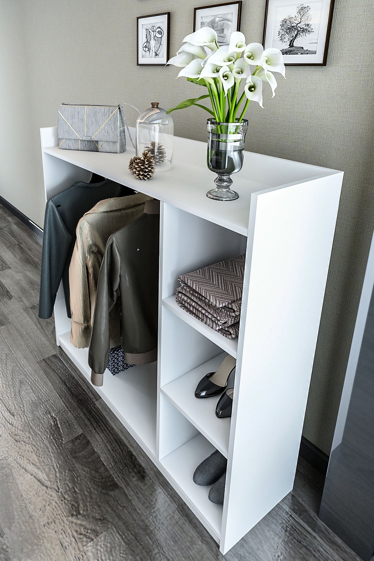 Raflı Elbise Dolabı Askılık Vestiyer Portmanto