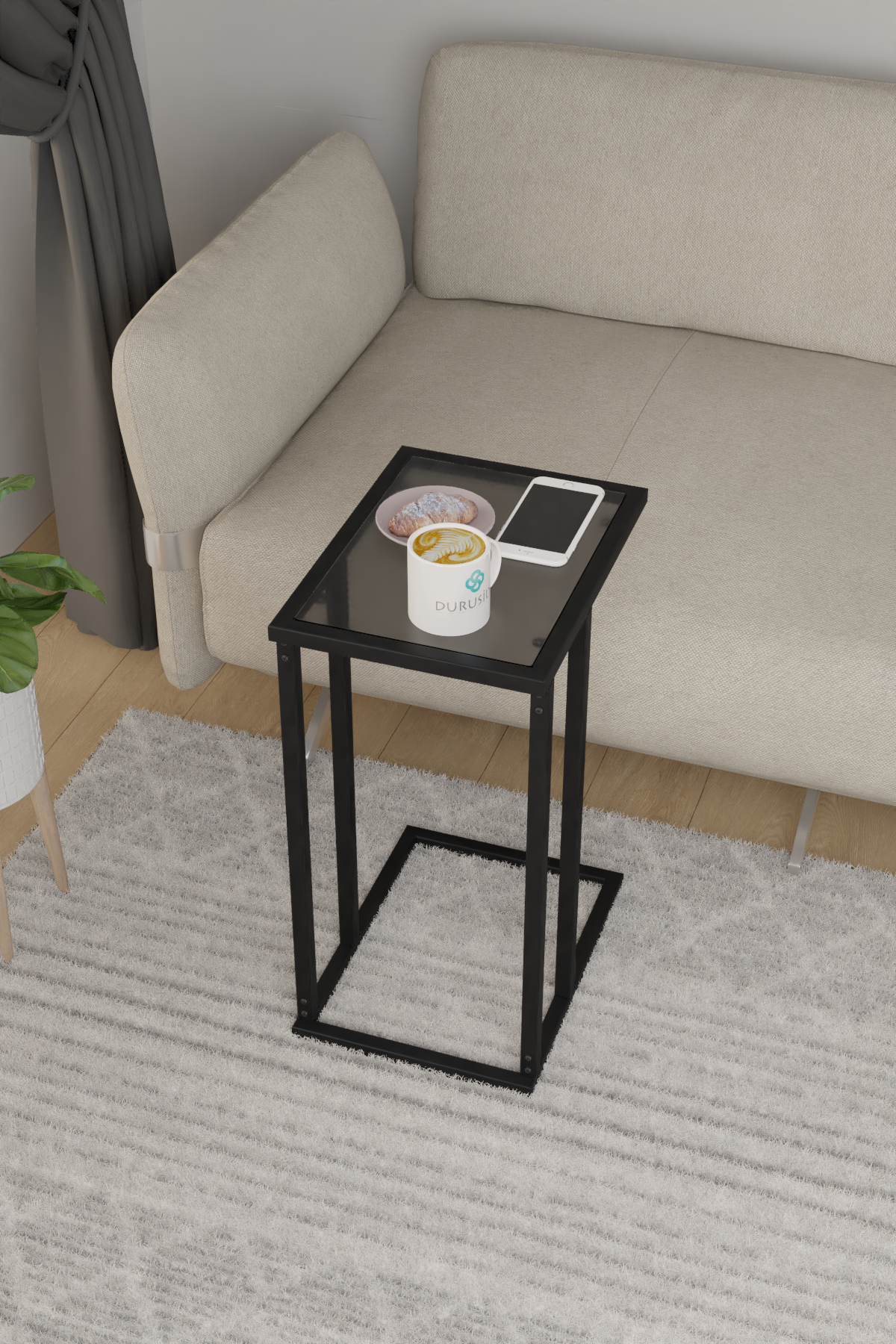 Camlı C Ayak Sehpa Zigon Sehpa Yan Sehpa