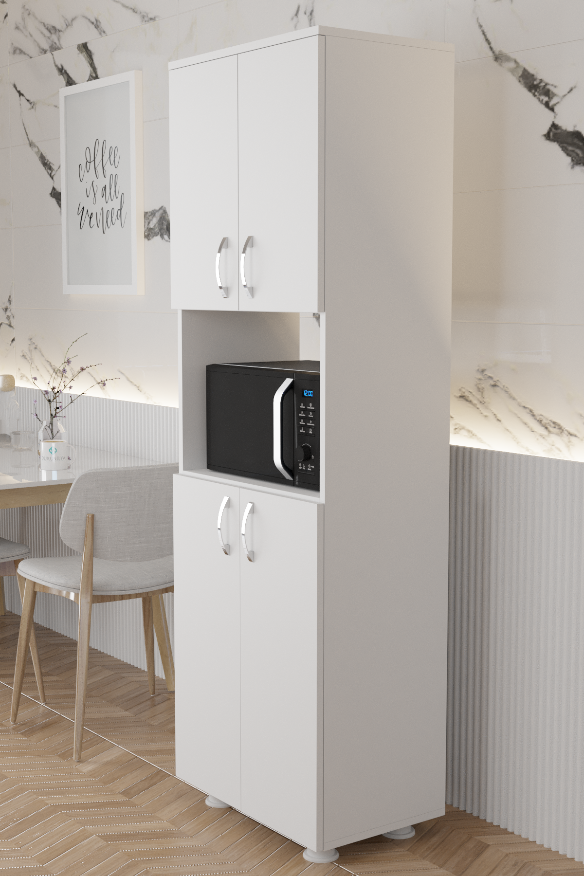 Fırın Mikro Dalga Bölmeli Alt Üst Kapaklı Çok Amaçlı Mutfak Balkon Dolabı