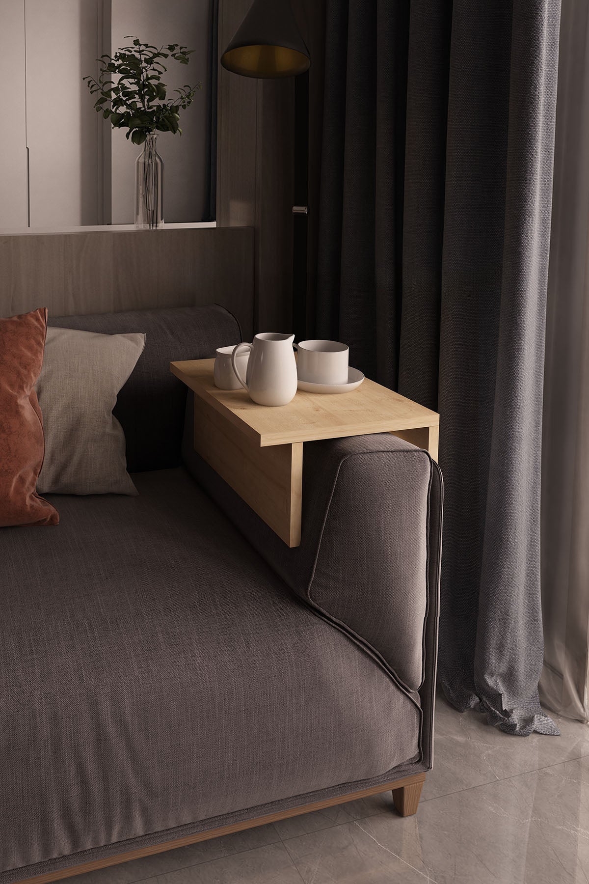 Koltuk Yan Sehpa Kolçak Sehpası Meşe Renk