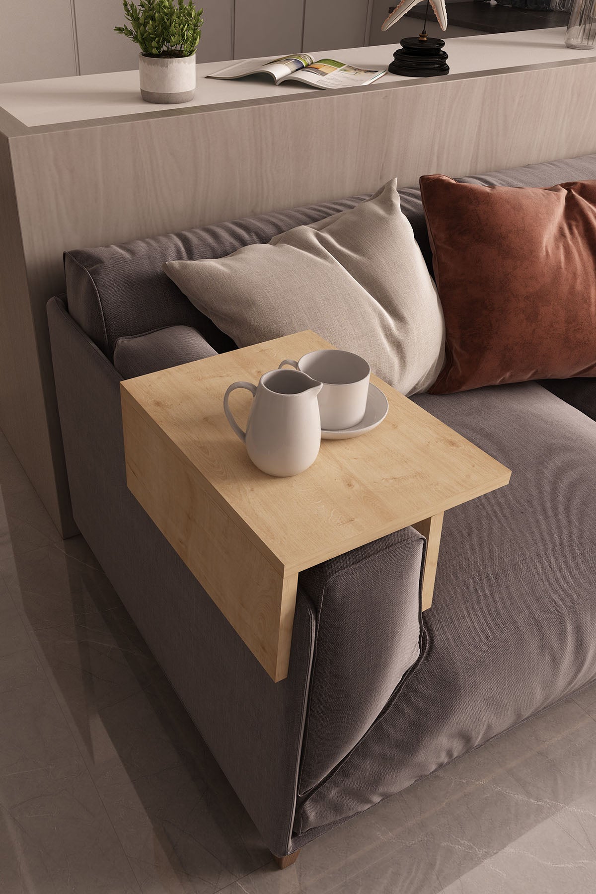 Koltuk Yan Sehpa Kolçak Sehpası Meşe Renk