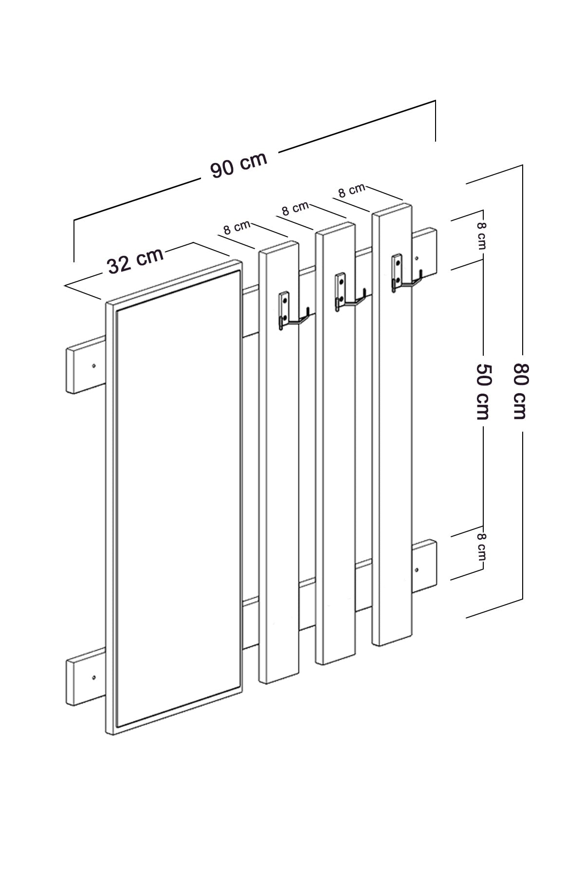 Askılık Portmanto Aynalı 90cm