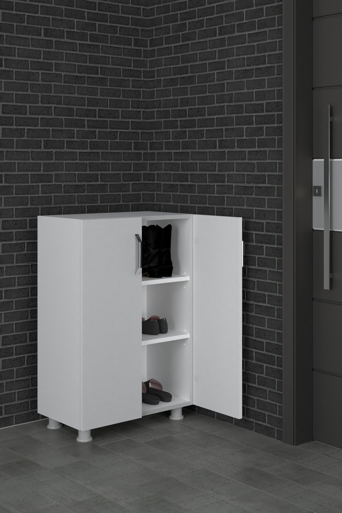 Ayakkabılık Dolabı Çift Kapaklı 2 Raflı Çok Amaçlı Dolap