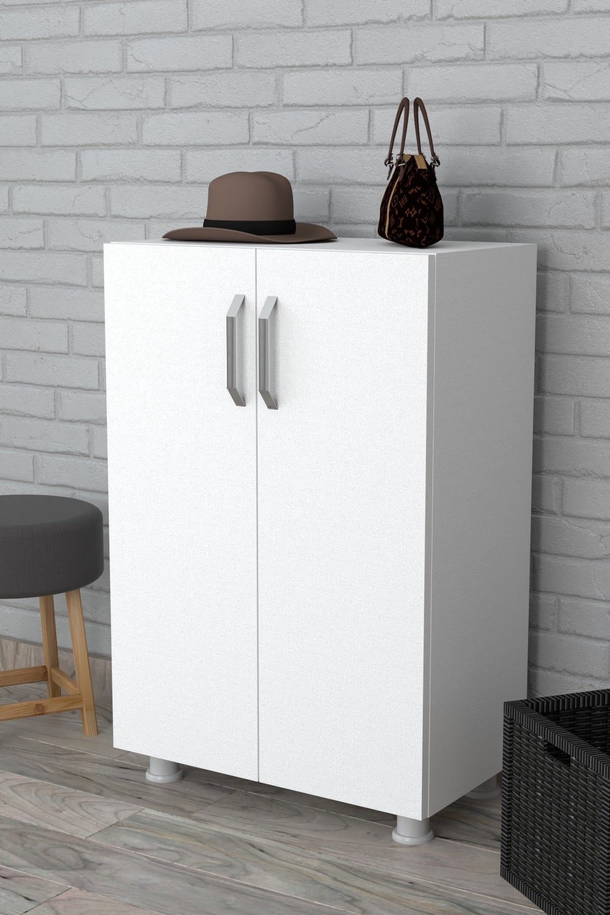 Ayakkabılık Dolabı Çift Kapaklı 2 Raflı Çok Amaçlı Dolap