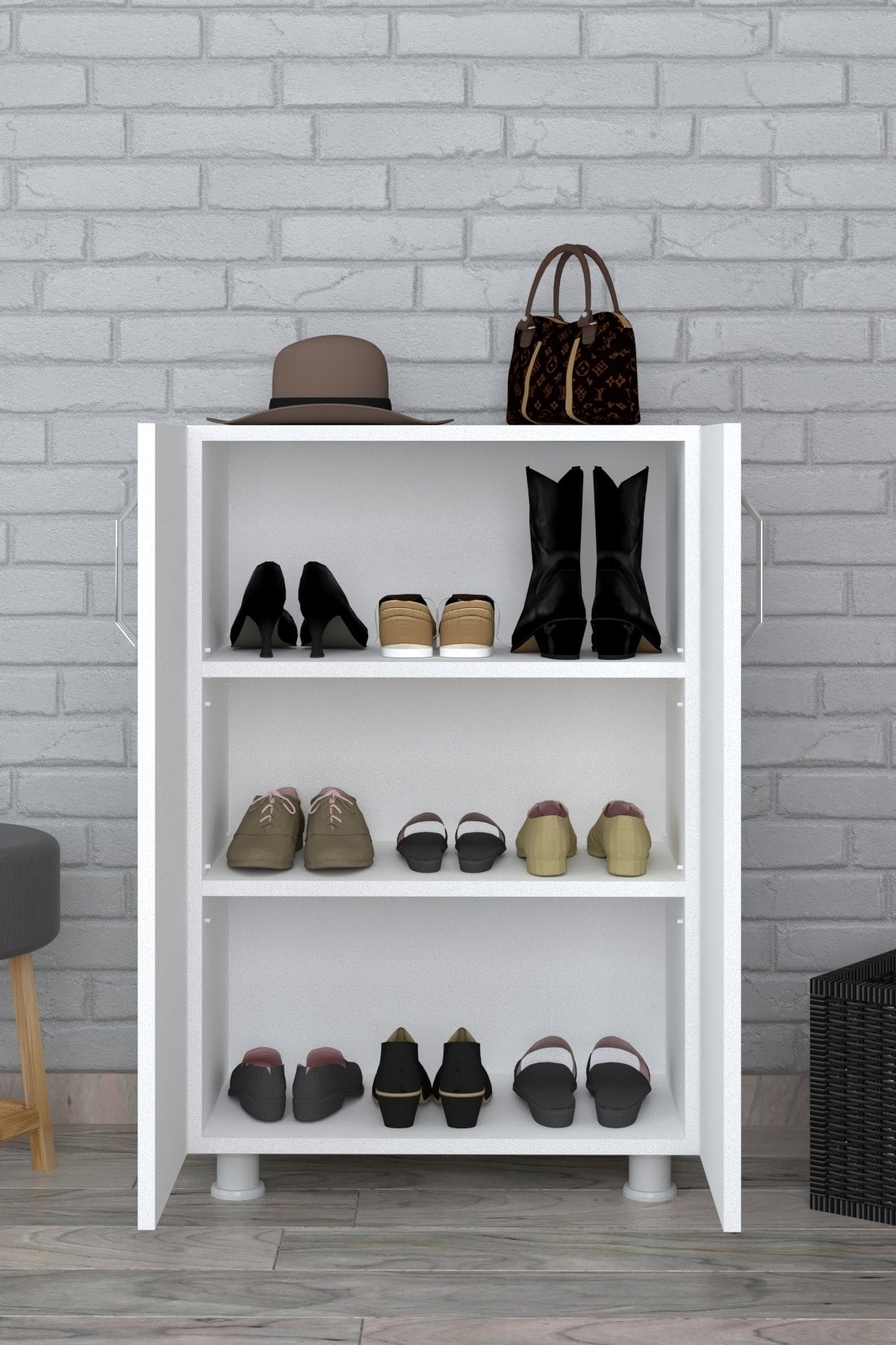 Ayakkabılık Dolabı Çift Kapaklı 2 Raflı Çok Amaçlı Dolap