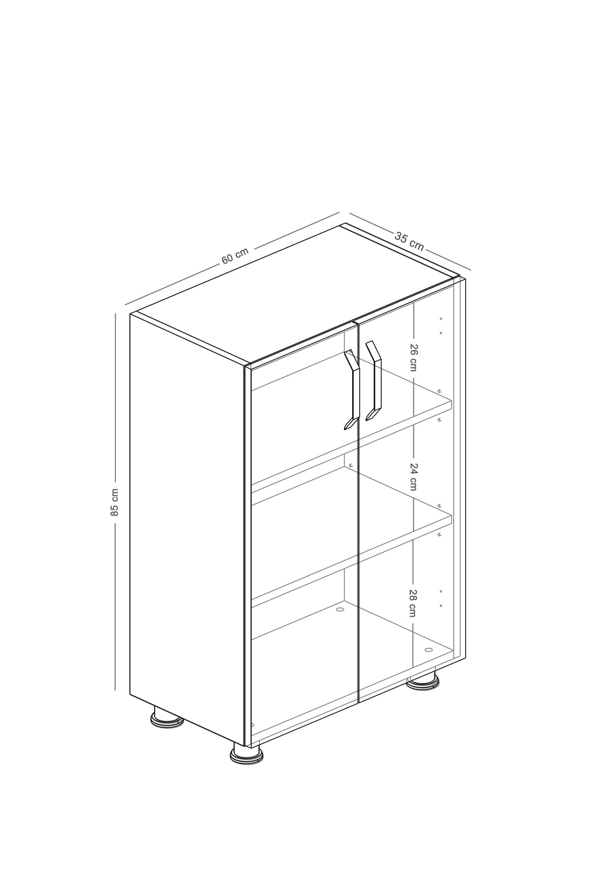 Ayakkabılık Dolabı Çift Kapaklı 2 Raflı Çok Amaçlı Dolap