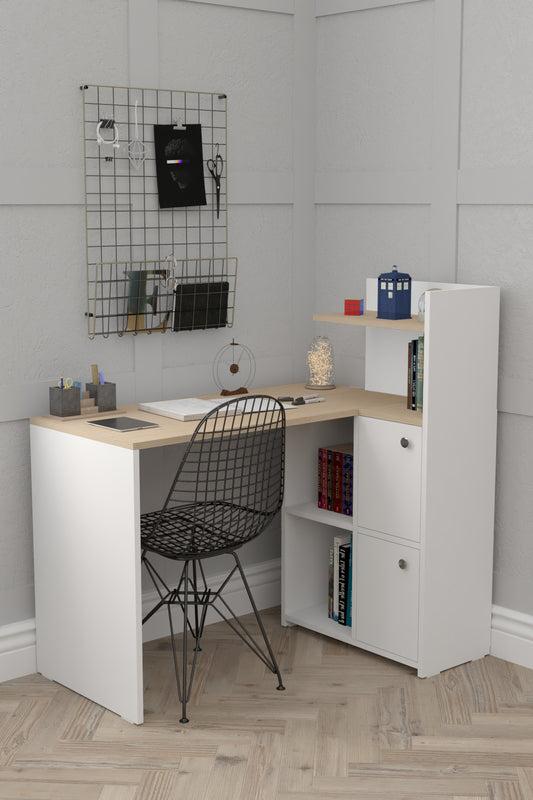 L Çalışma Masası Kitaplıklı Dolaplı Sağ Yön