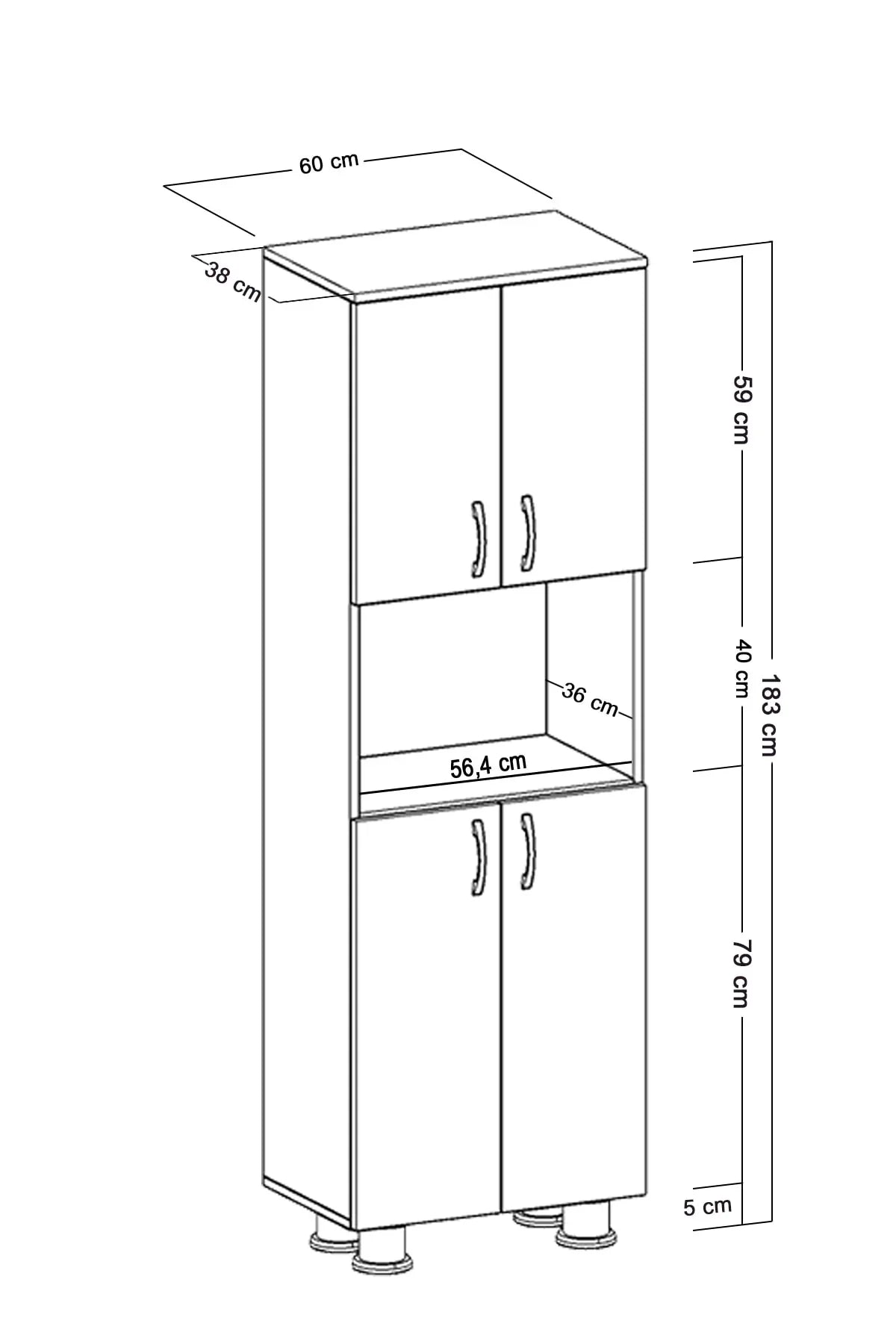 Fırın Mikro Dalga Bölmeli Alt Üst Kapaklı Çok Amaçlı Mutfak Balkon Dolabı