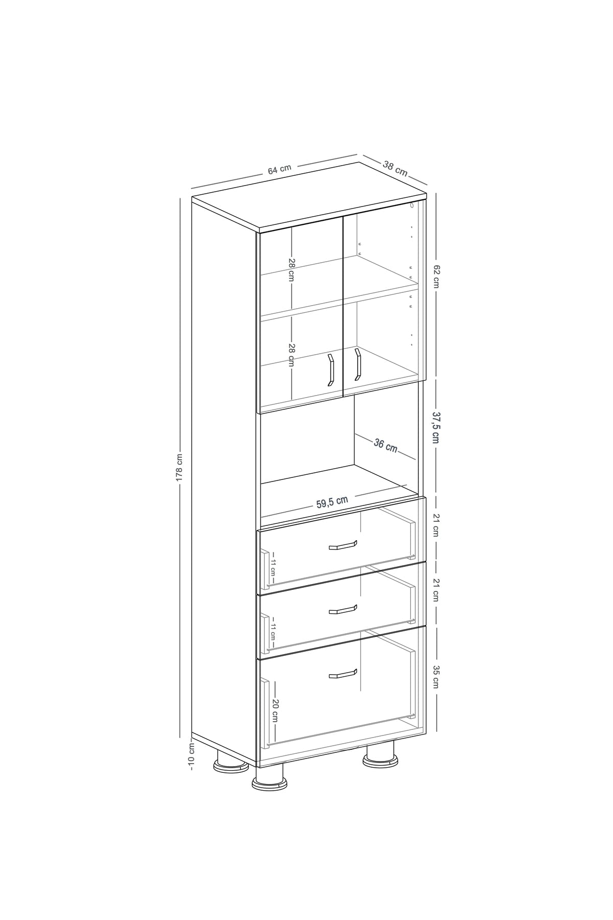Fırın Mikro Dalga Bölmeli Kapaklı Çekmeceli Çok Amaçlı Boy Mutfak Balkon Dolabı