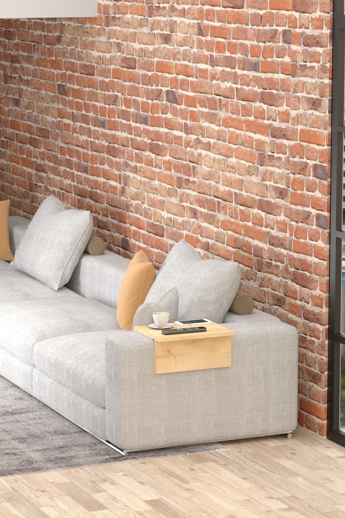 Koltuk Yan Sehpa Kolçak Sehpası Meşe Renk