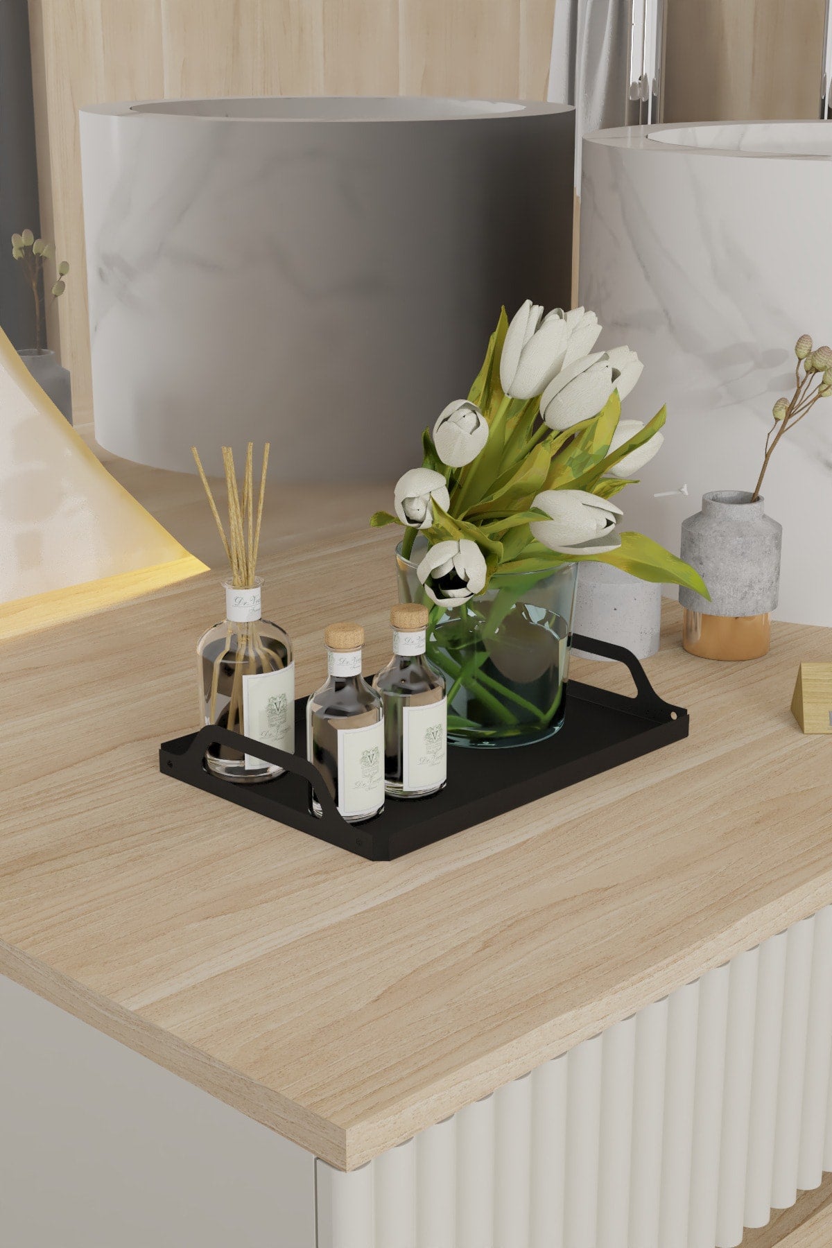 Metal Çay Kahve Pasta Servis Sunum Tepsisi Dekoratif Tepsi