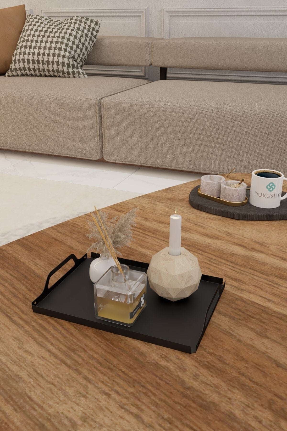 Metal Çay Kahve Pasta Servis Sunum Tepsisi Dekoratif Tepsi