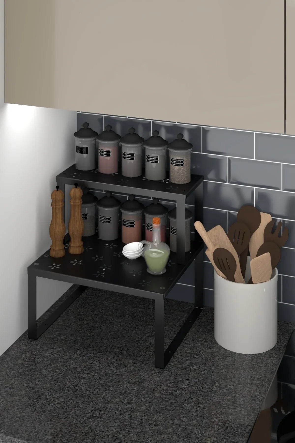 Metal Dolap Içi Raf Düzenleyici Küçük Boy Tezgah Üstü Düzenleyici Siyah Renk