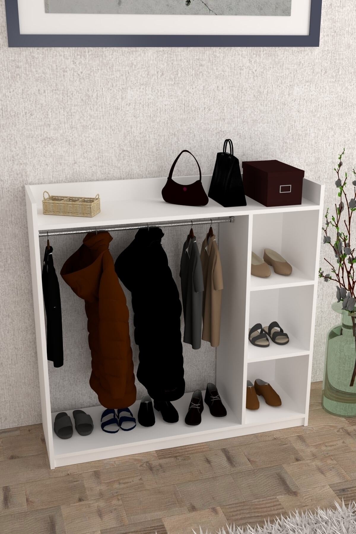 Raflı Elbise Dolabı Askılık Vestiyer Portmanto