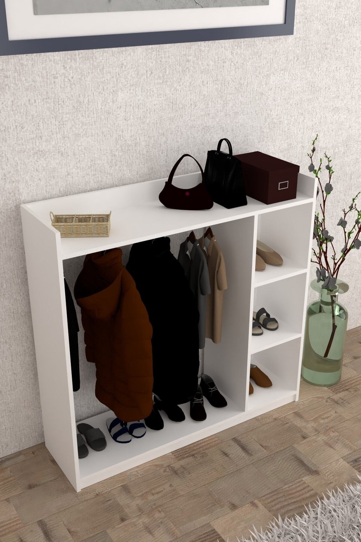 Raflı Elbise Dolabı Askılık Vestiyer Portmanto