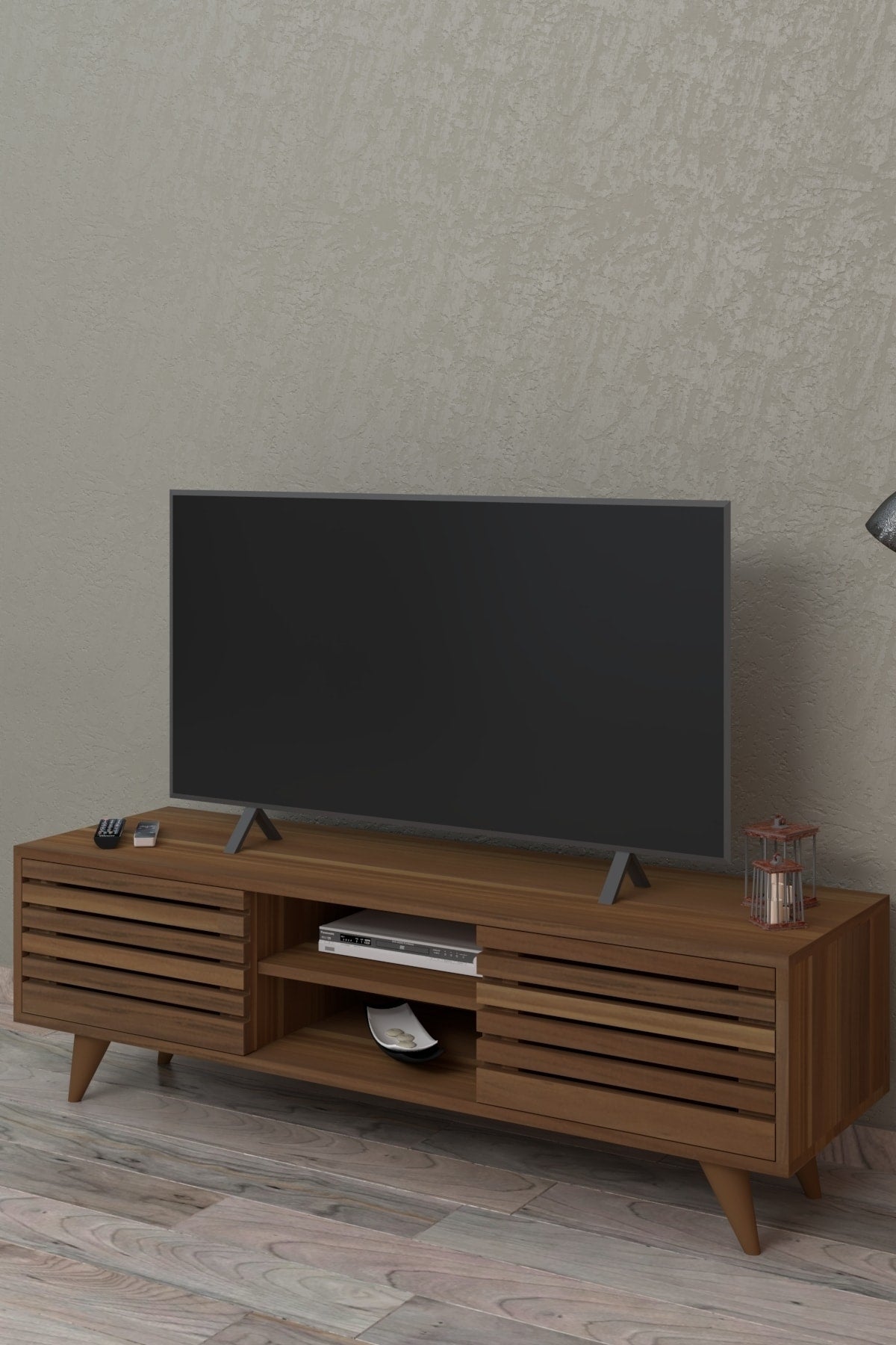 Tv Ünitesi Televizyon Sehpası Çift Kapaklı Raflı