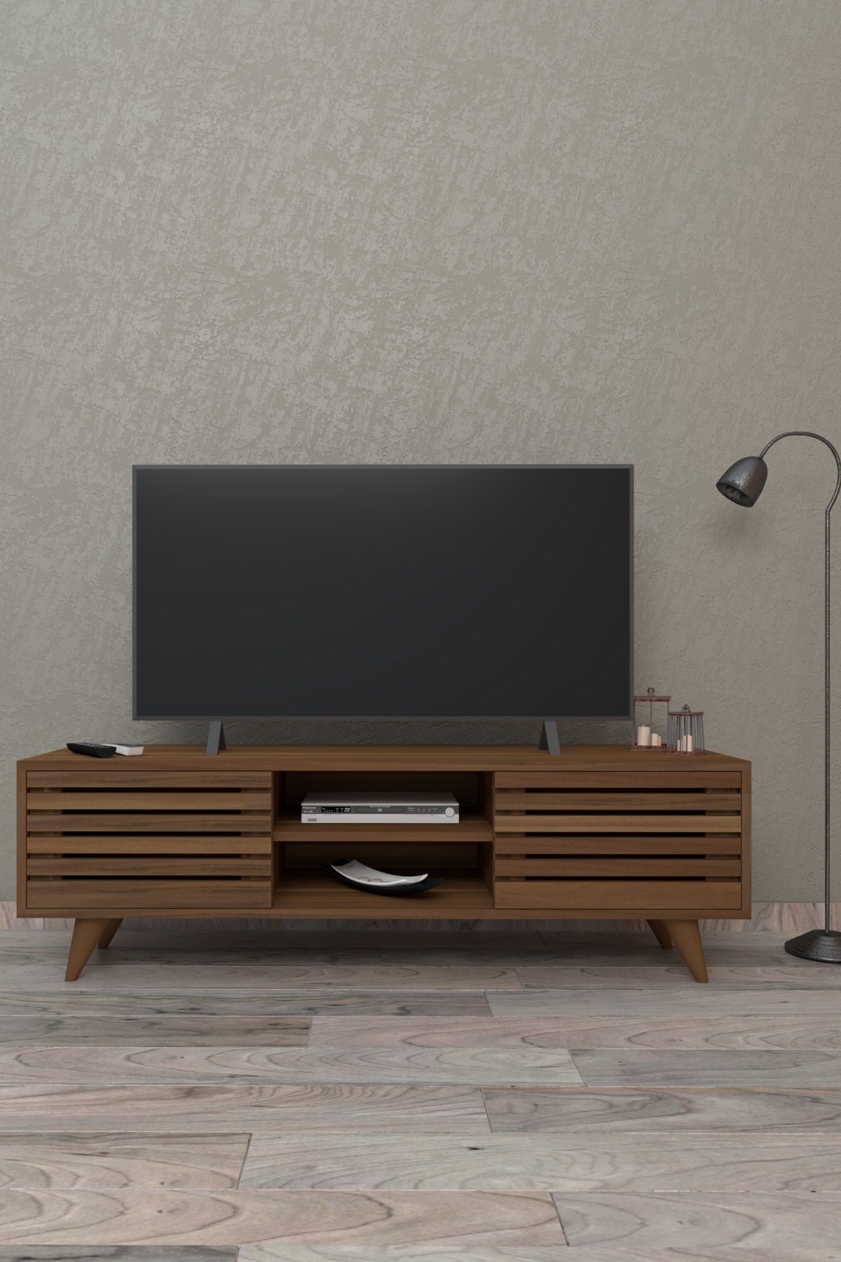 Tv Ünitesi Televizyon Sehpası Çift Kapaklı Raflı