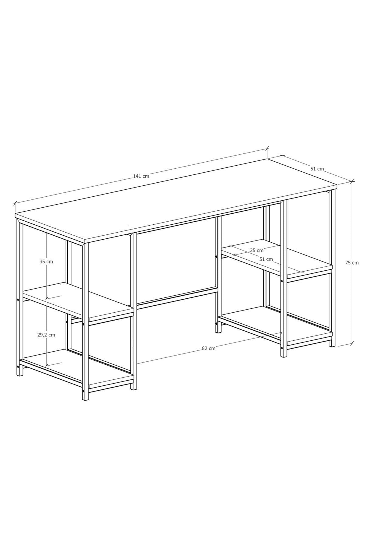 Kitaplıklı Metal Ayaklı Çalışma Masası – 141 × 51 cm, Beyaz ürün görseli 3