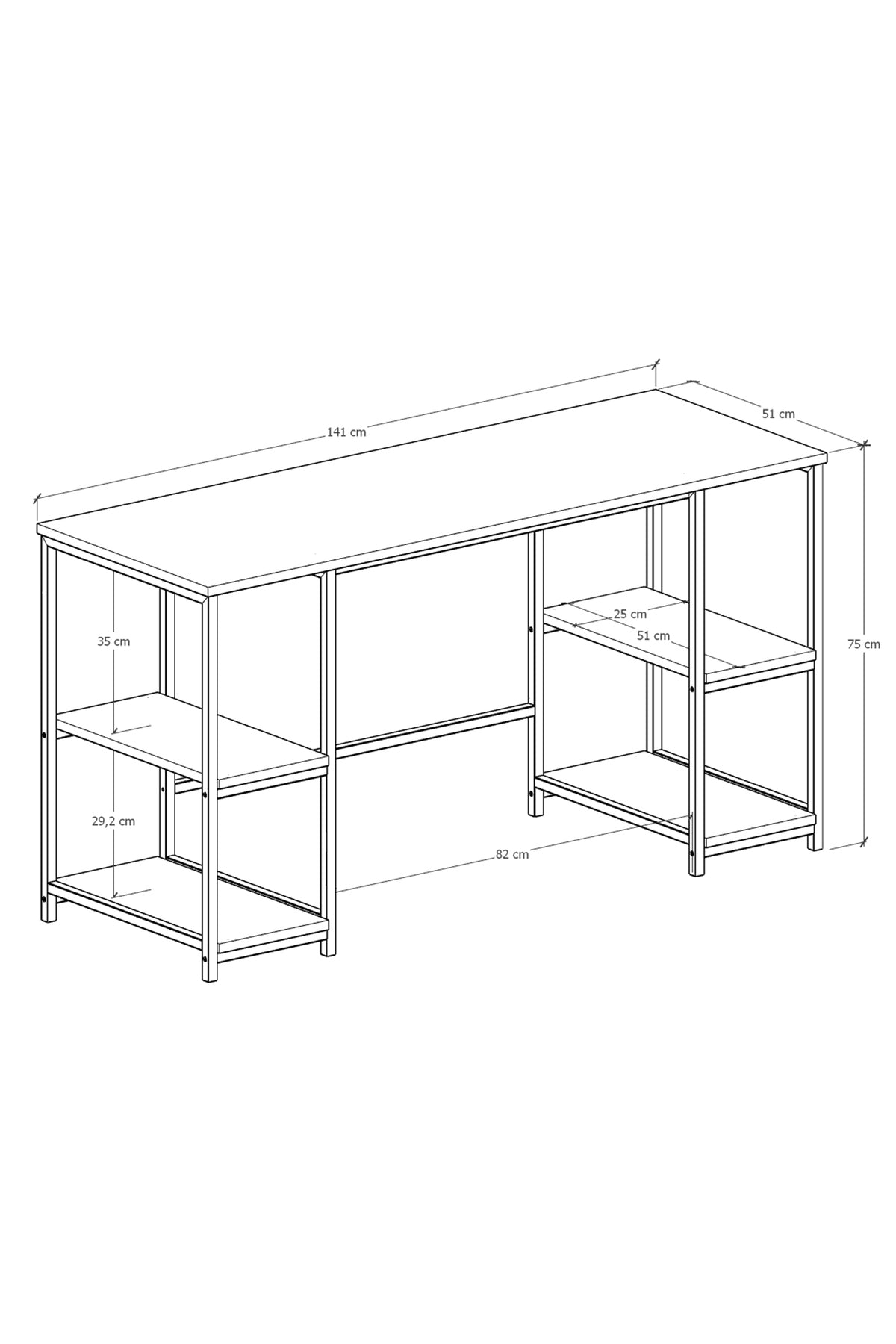Kitaplıklı Metal Ayaklı Çalışma Masası – 141 × 51 cm, Meşe ürün görseli 3