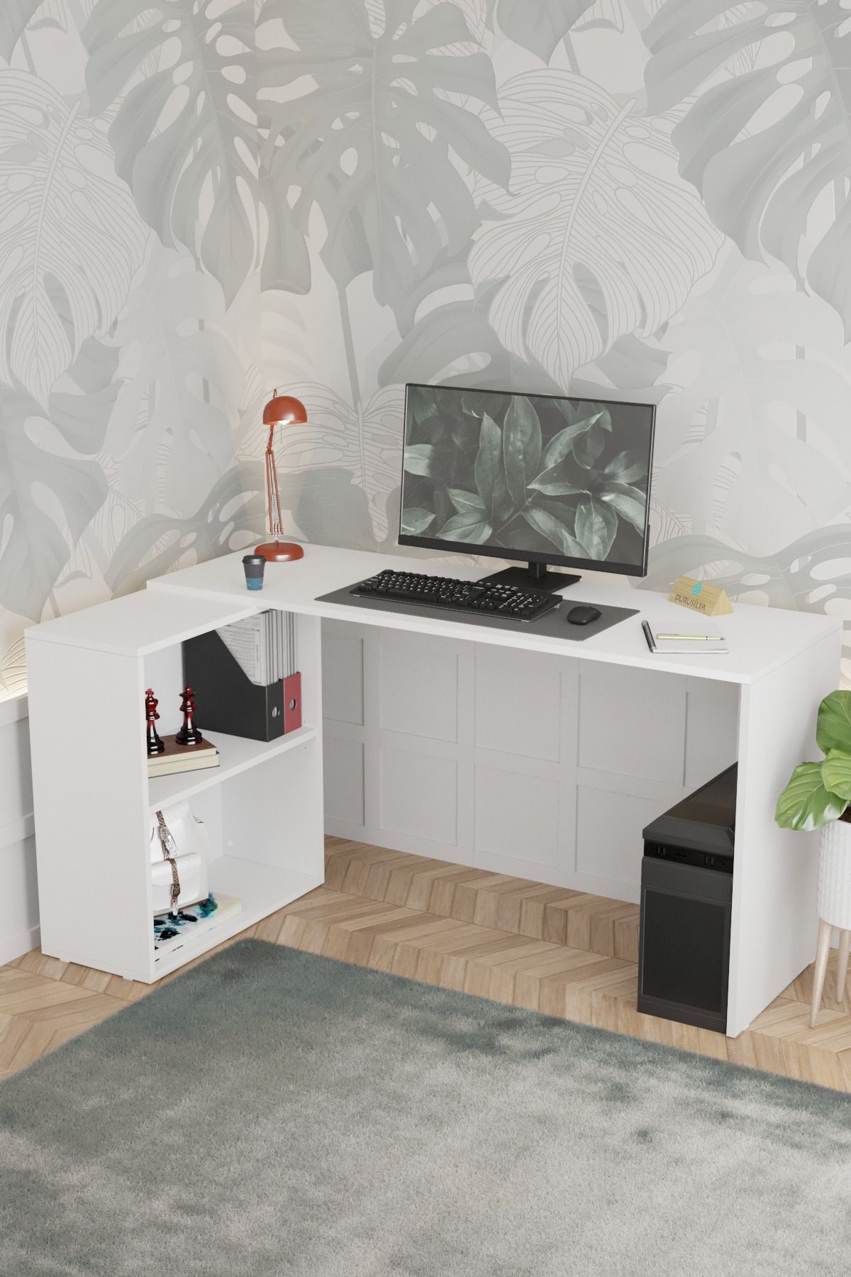 Dolaplı L Çalışma Masası – DR0003, 145 cm, Beyaz ürün görseli 5