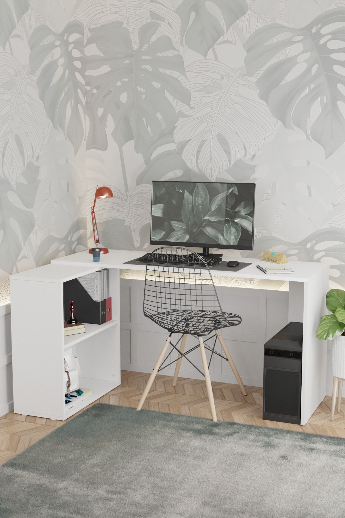 Dolaplı L Çalışma Masası – DR0003, 145 cm, Beyaz ürün görseli 4