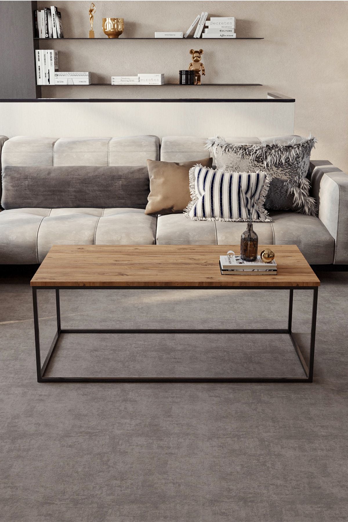 Metal Ayaklı Orta Sehpa Dekoratif Modern Sehpa 110x55cm