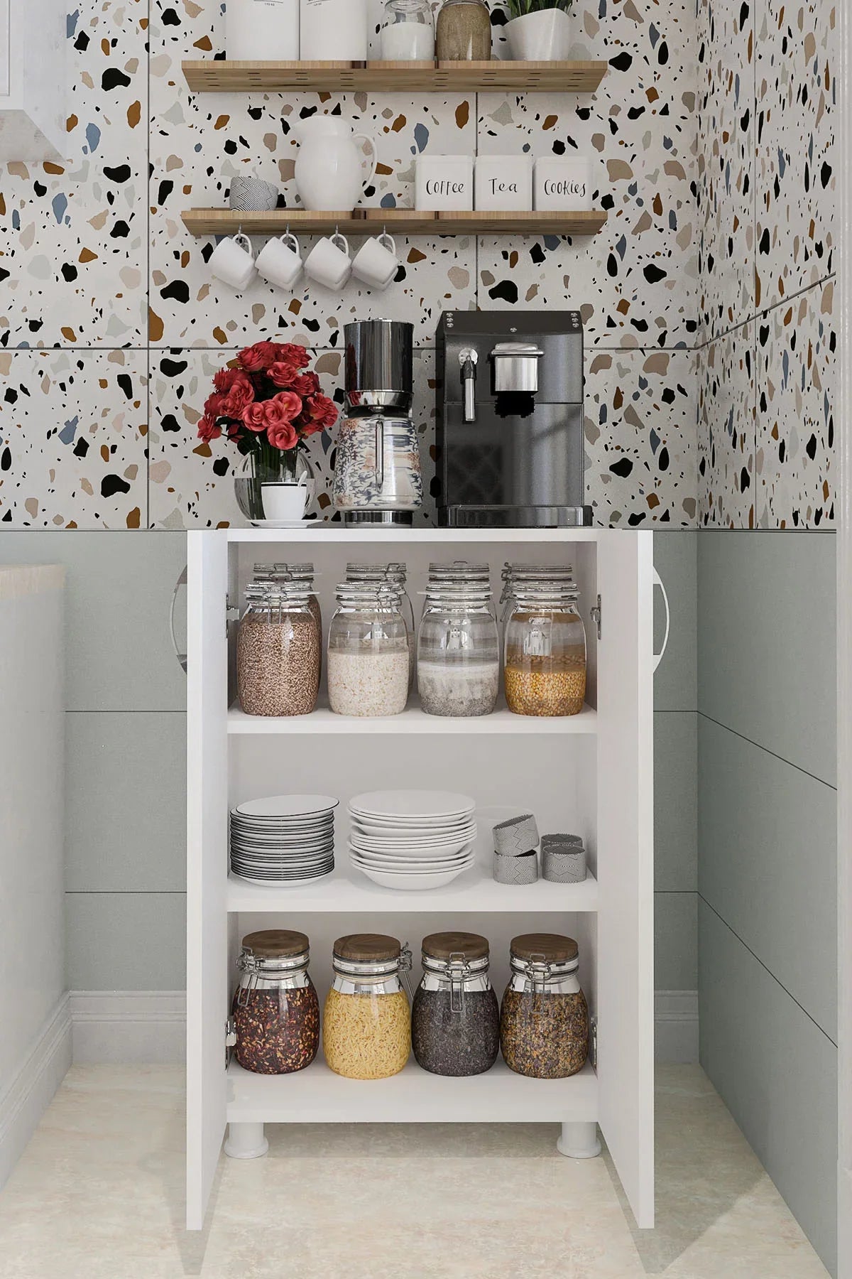 Ayakkabılık Dolabı Çift Kapaklı 2 Raflı Çok Amaçlı Dolap