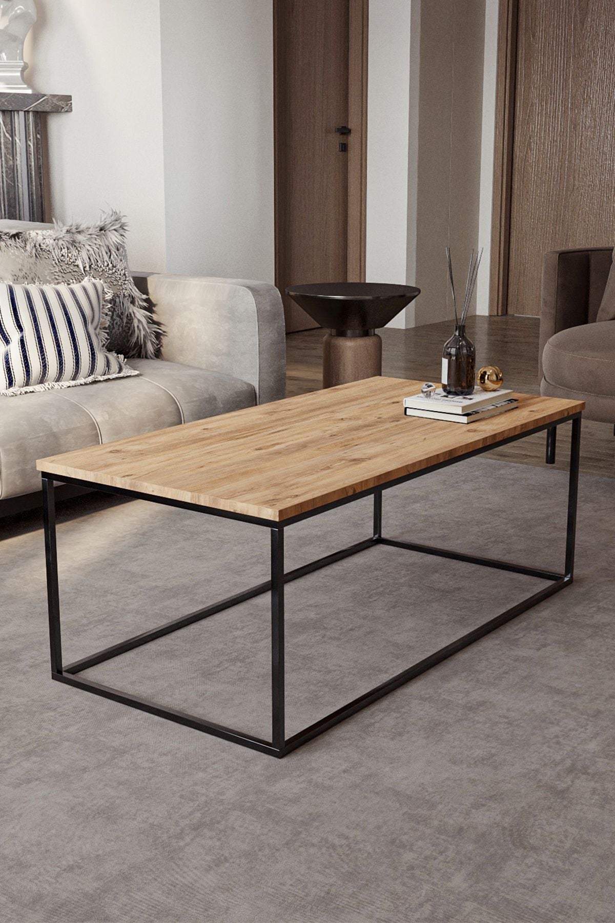 Metal Ayaklı Orta Sehpa Dekoratif Modern Sehpa 110x55cm