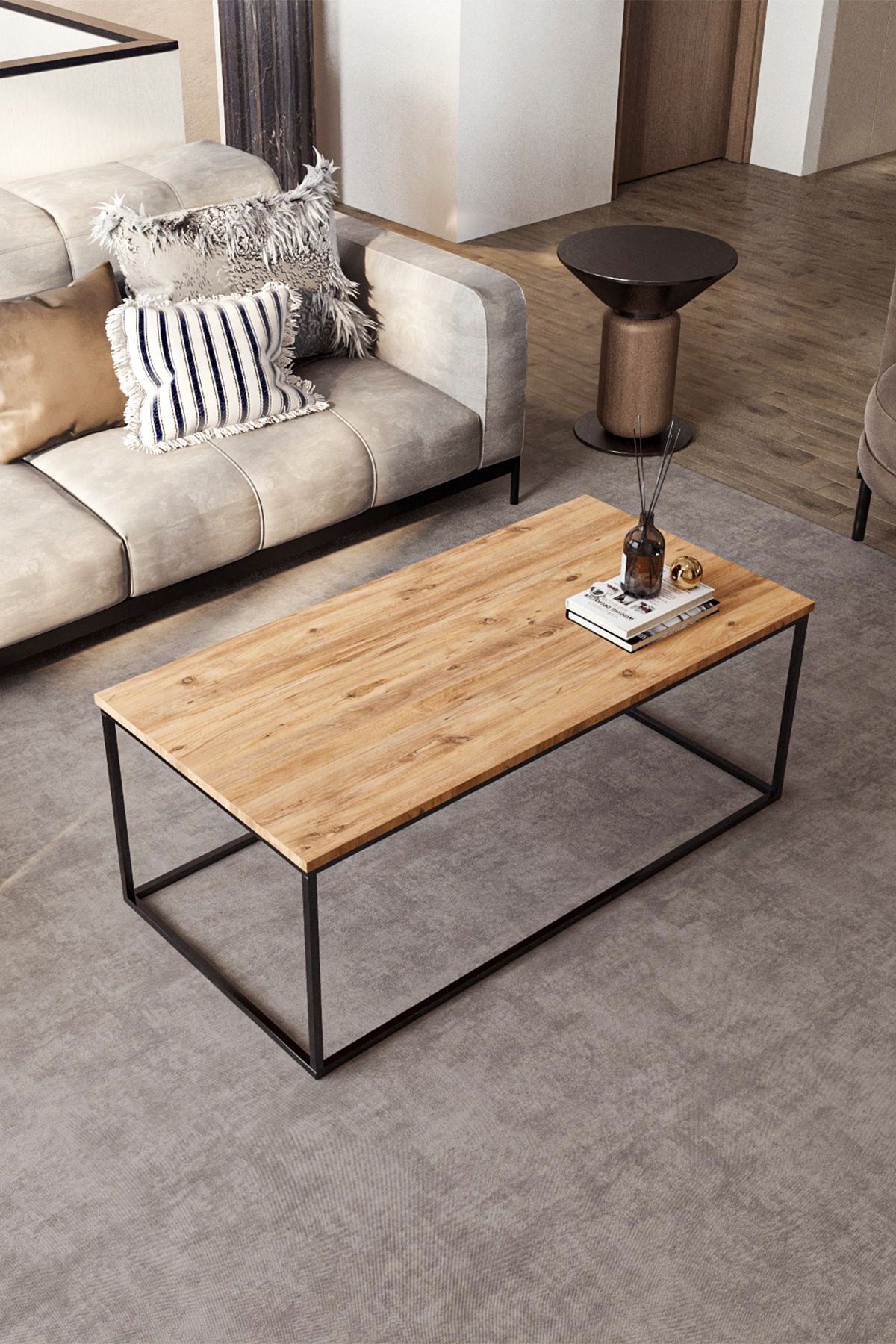 Metal Ayaklı Orta Sehpa Dekoratif Modern Sehpa 110x55cm